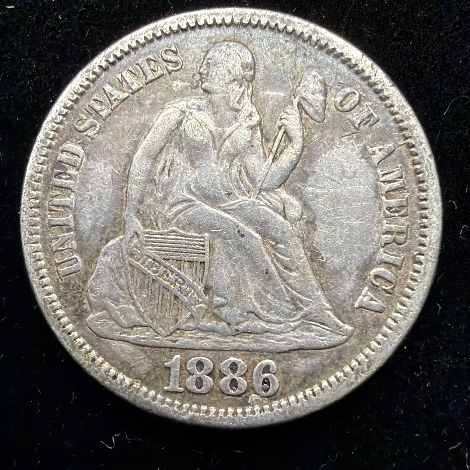 1886 AU Seated Liberty Dime, nice US silver type coin 10c0