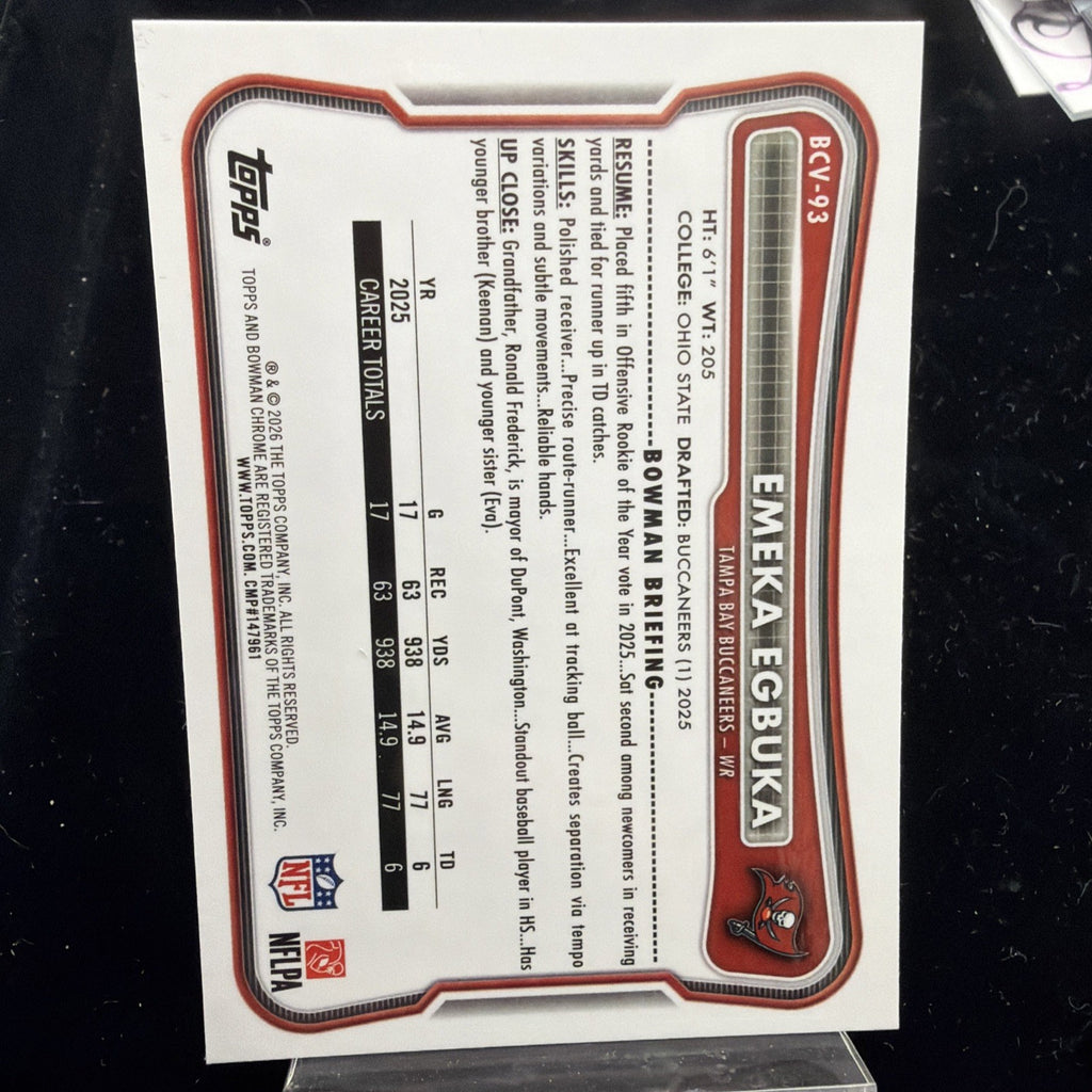 2026 Bowman Football Emeka Egbuka Mojo Refractor #BCV-93 Tampa Bay Buccaneers1