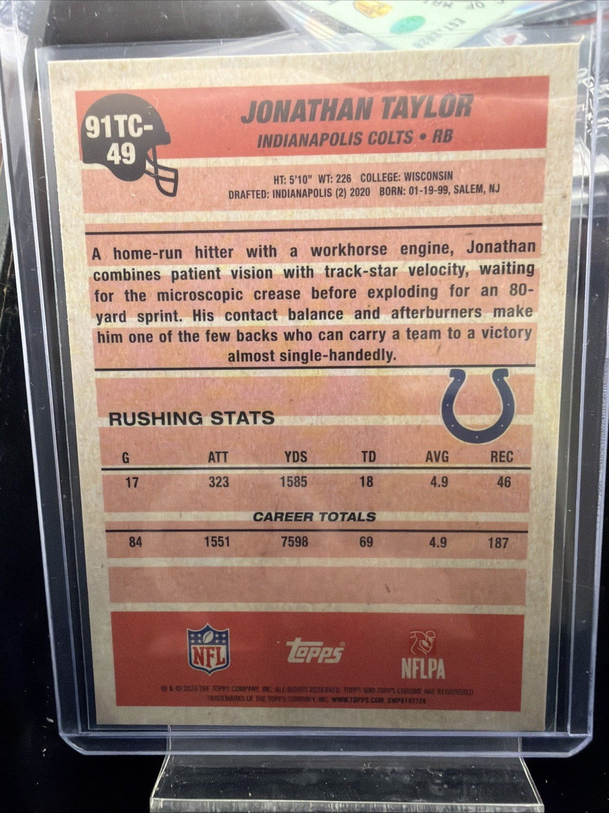 2026 Topps Flagship NFL Football Jonathan Taylor #91TC-49 Chrome Mojo Refractor1