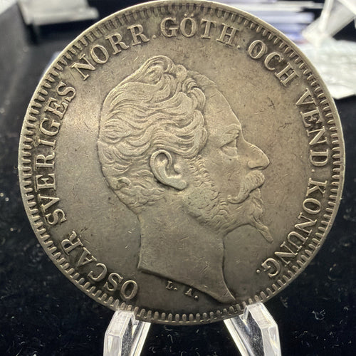 (Abt. AU) 1857 Sweden Silver Riksdaler Specie. - outstanding example1