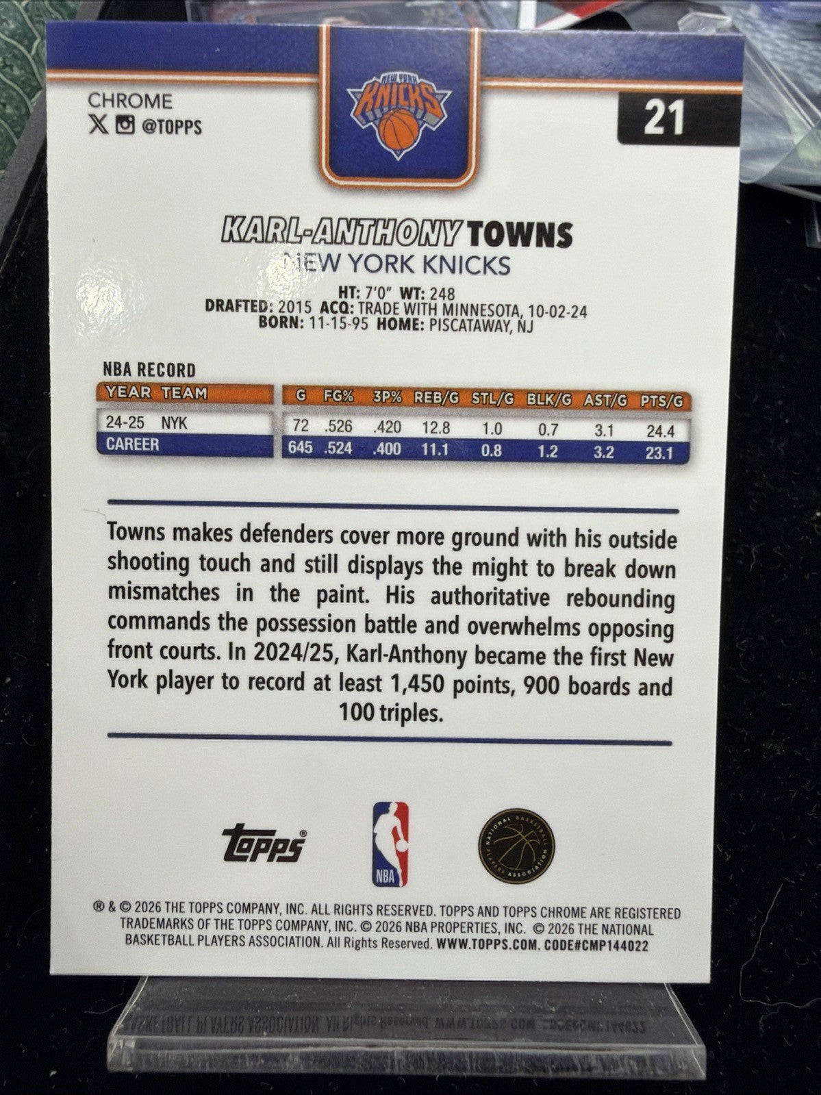 2025-26 Topps Chrome Update - Karl-Anthony Towns Red White & Blue Refractor #211
