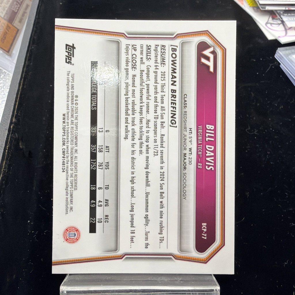 Bowman 2025 Chrome University Bill Davis Virginia Tech BCP-77 1st Bowman /1991