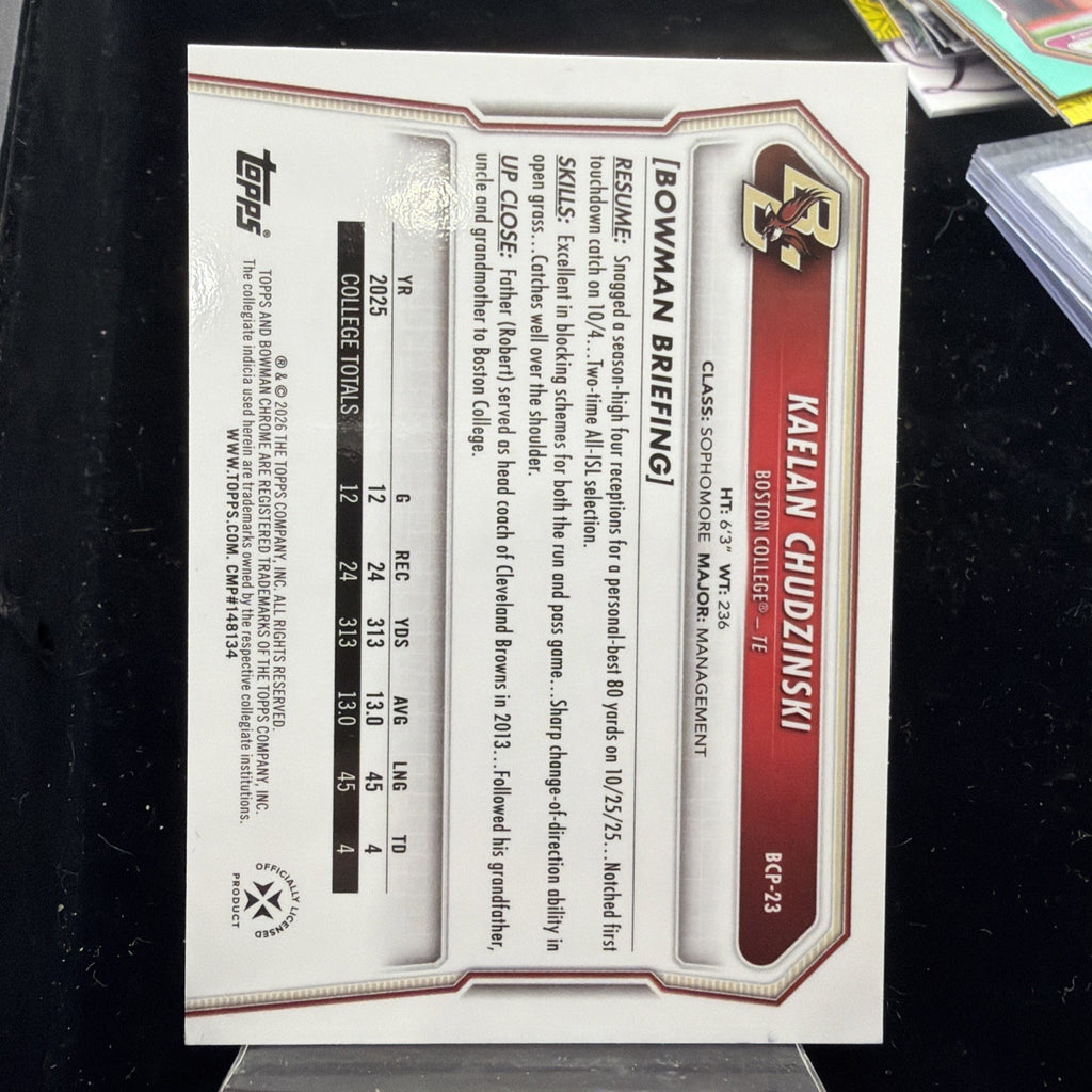 MOJO 2026 Bowman 1st Chrome Football BCP-23 Kaelan Chudzinski Boston College1
