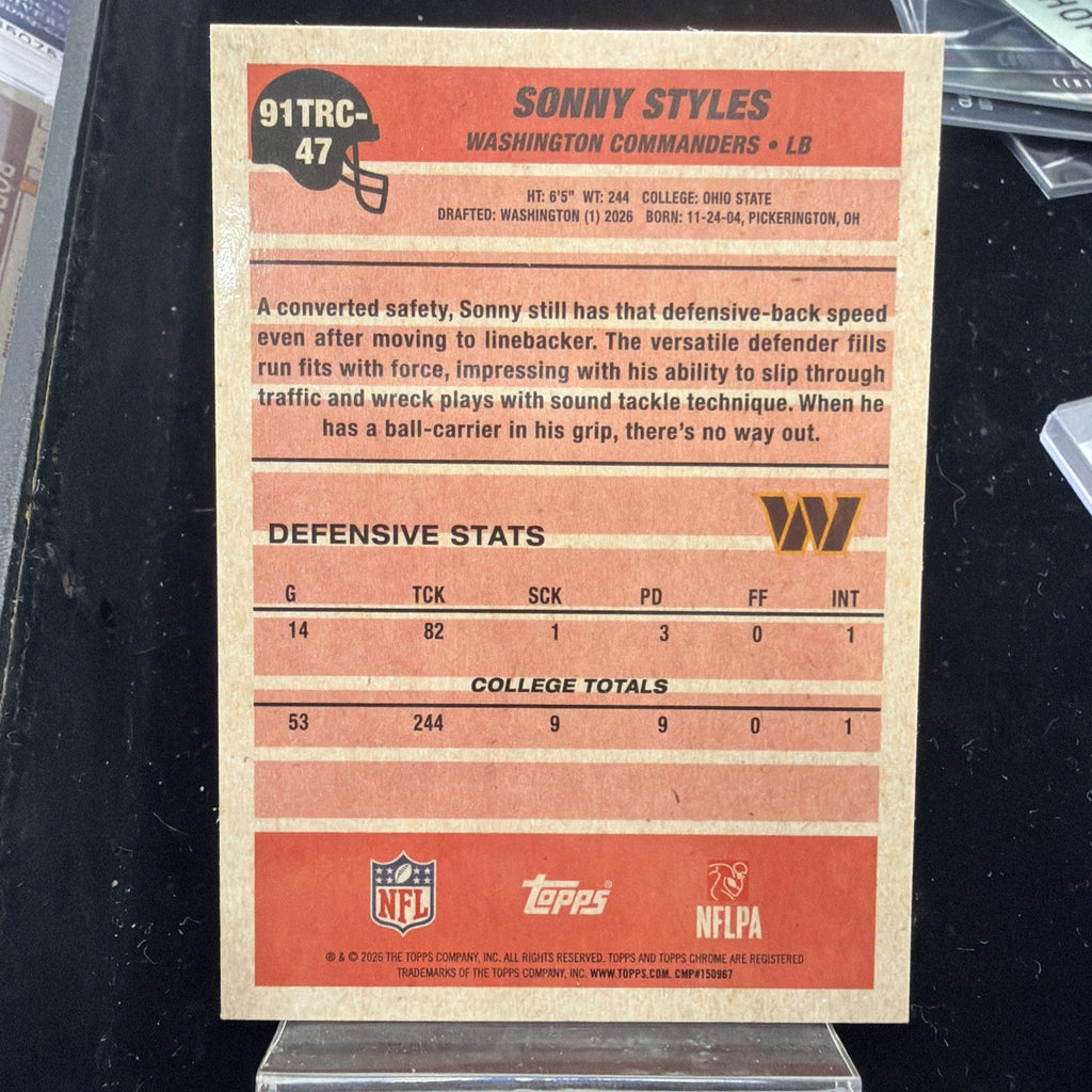 2026 Topps Chrome Mojo Refractor Sonny Styles Rookie RC #91TRC-47 Commanders NFL1