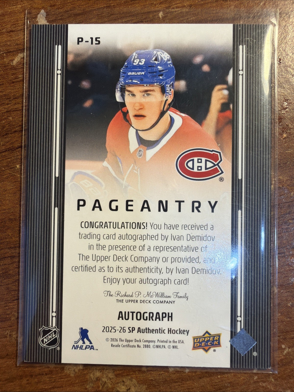 2025-26 SP AUTHENTIC Ivan Demidov PAGEANTRY RC ROOKIE ON-CARD AUTO P-151