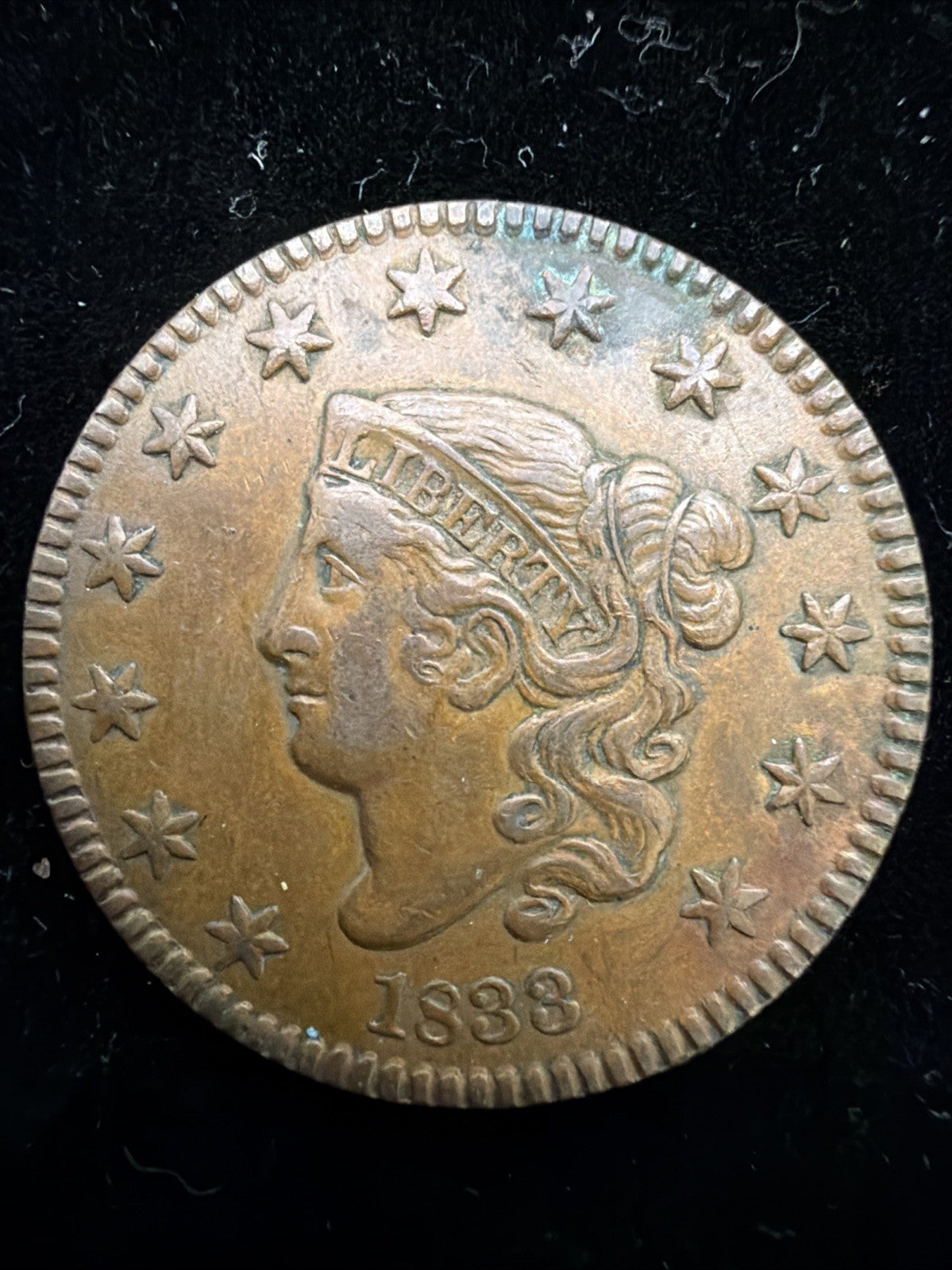 XF/AU 1833 Large Cent, US copper large cent type coin0