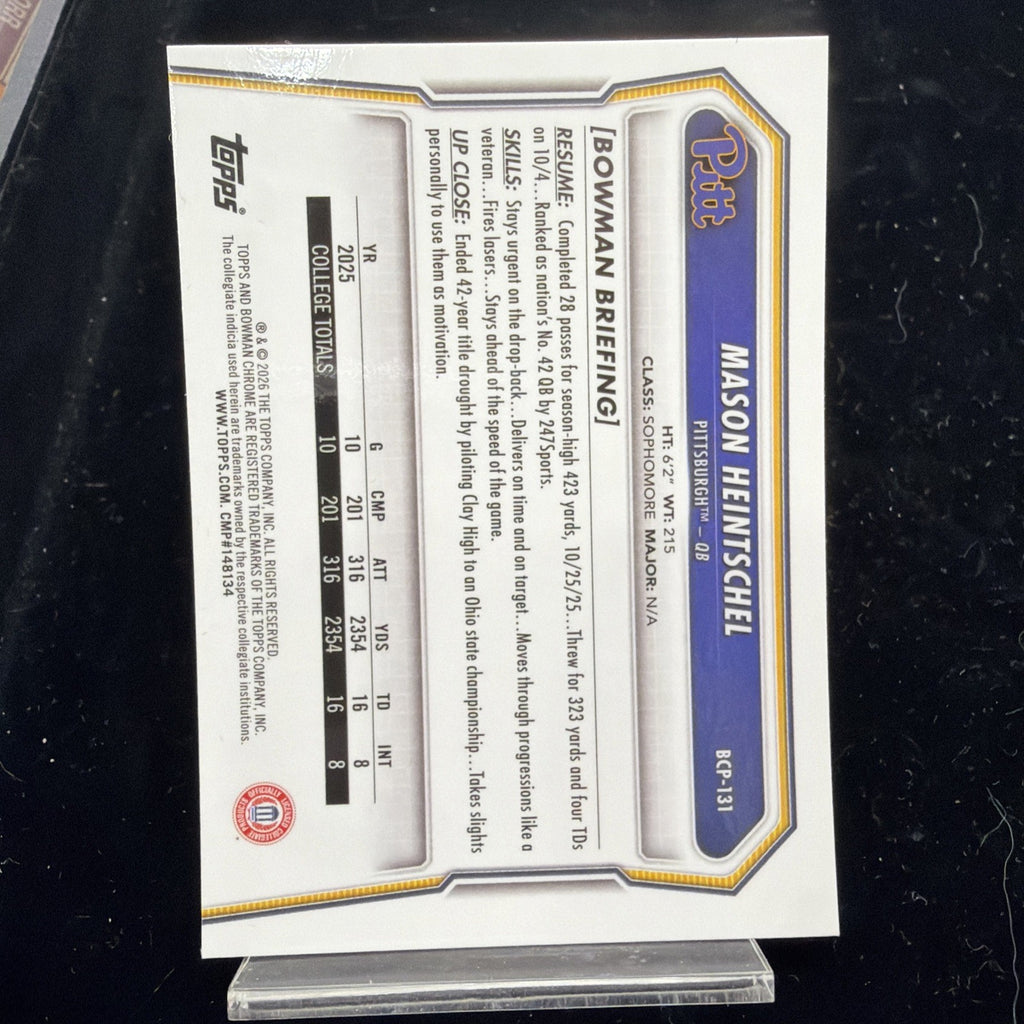 2026 Bowman Chrome 1st Yellow Mojo/275 Mason Heintschel, Pittsburgh University1