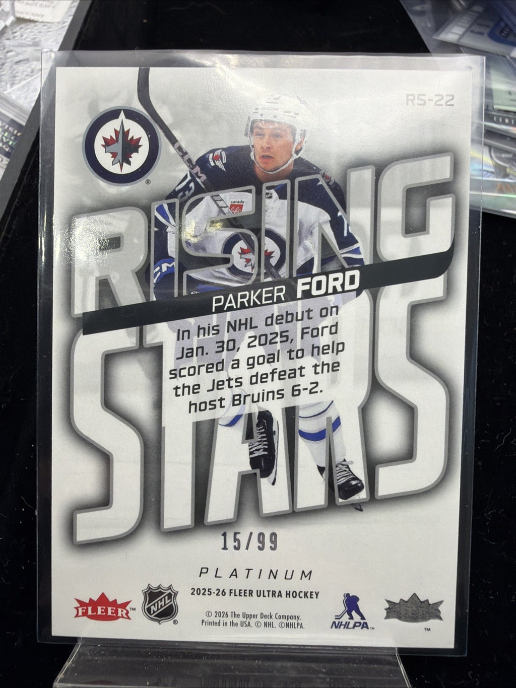 2025-26 UD Fleer Ultra Rising Stars PLATINUM Parker Ford /99 - Winnipeg Jets1