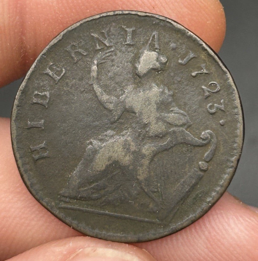 COLONIAL 1723 Wood's Hibernia Halfpenny, VF rare copper coin1