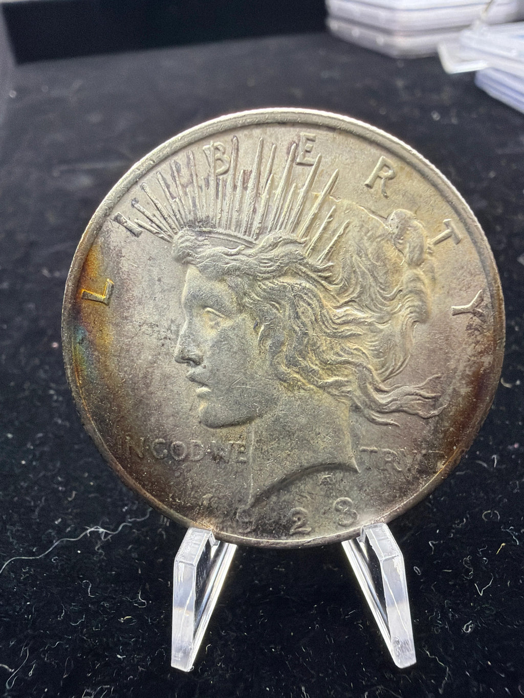 UNC Toned 1923 Peace Dollar - US Silver rainbow toned coin0