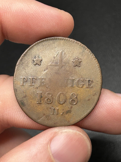 1808-H Scarce Saxony-Albertine 4 Pfennige abt. F1