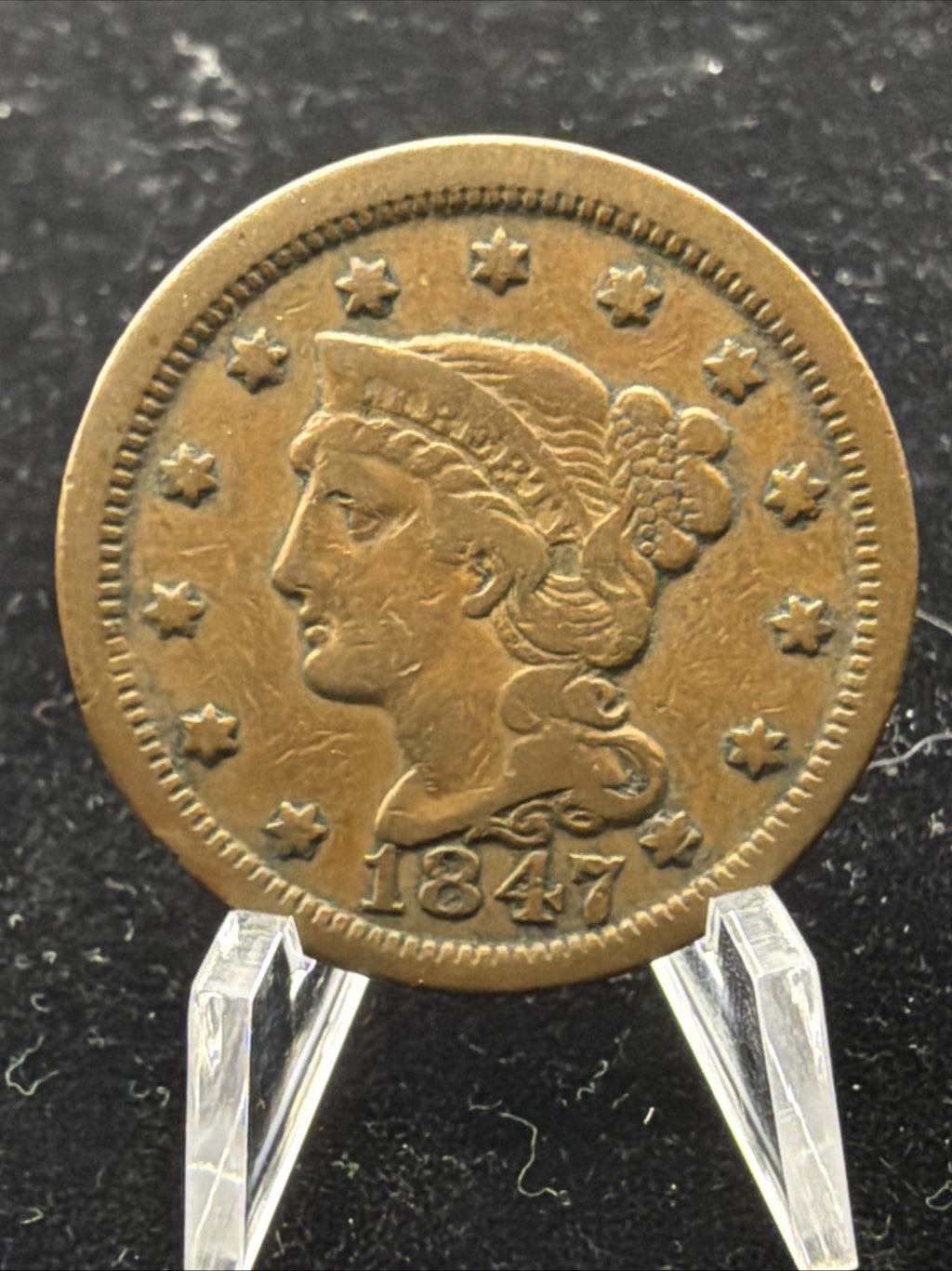 Abt. VF 1847 Large Cent - US Copper 1c Penny Coin0