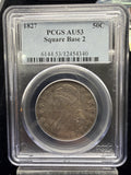 TONED 1827 Capped Bust Silver Half Dollar 50c Square Base 2 PCGS AU53 US COIN0