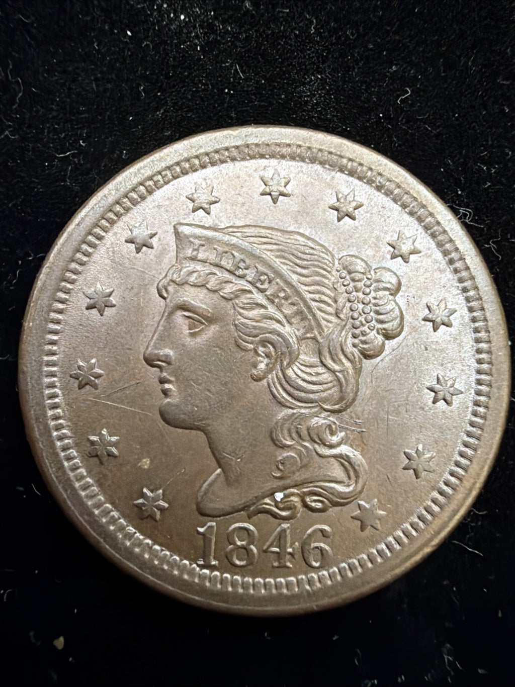 UNC 1846 Large Cent, N-2 rare US copper cent0