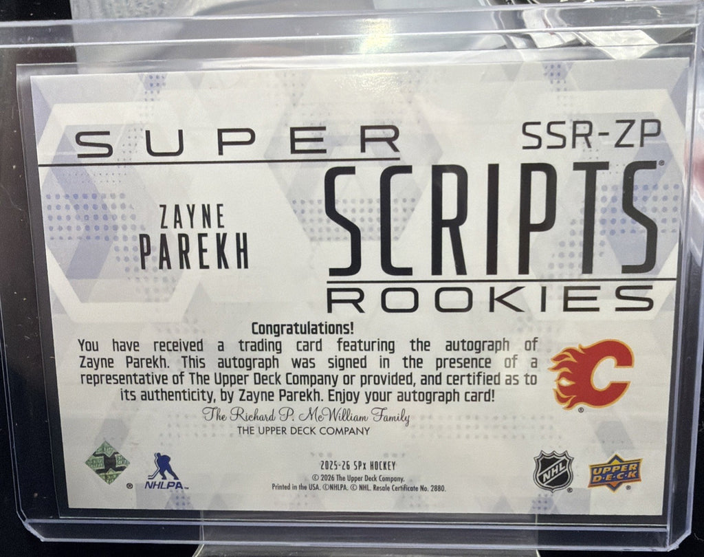 2025-26 SPx #SSR-ZP Zayne Parekh Rookie SuperScripts1