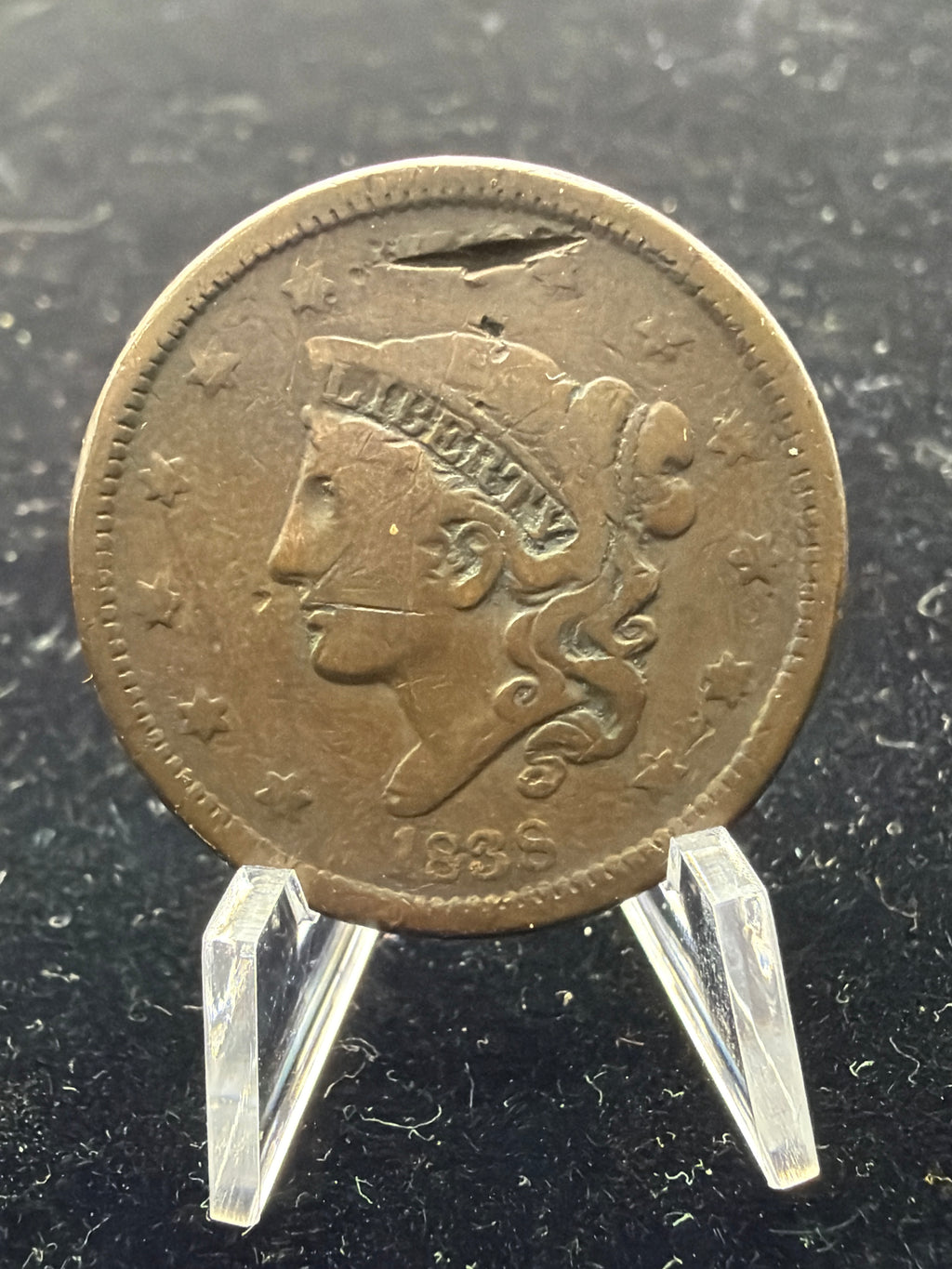 1838 G/VG large cent - Damaged