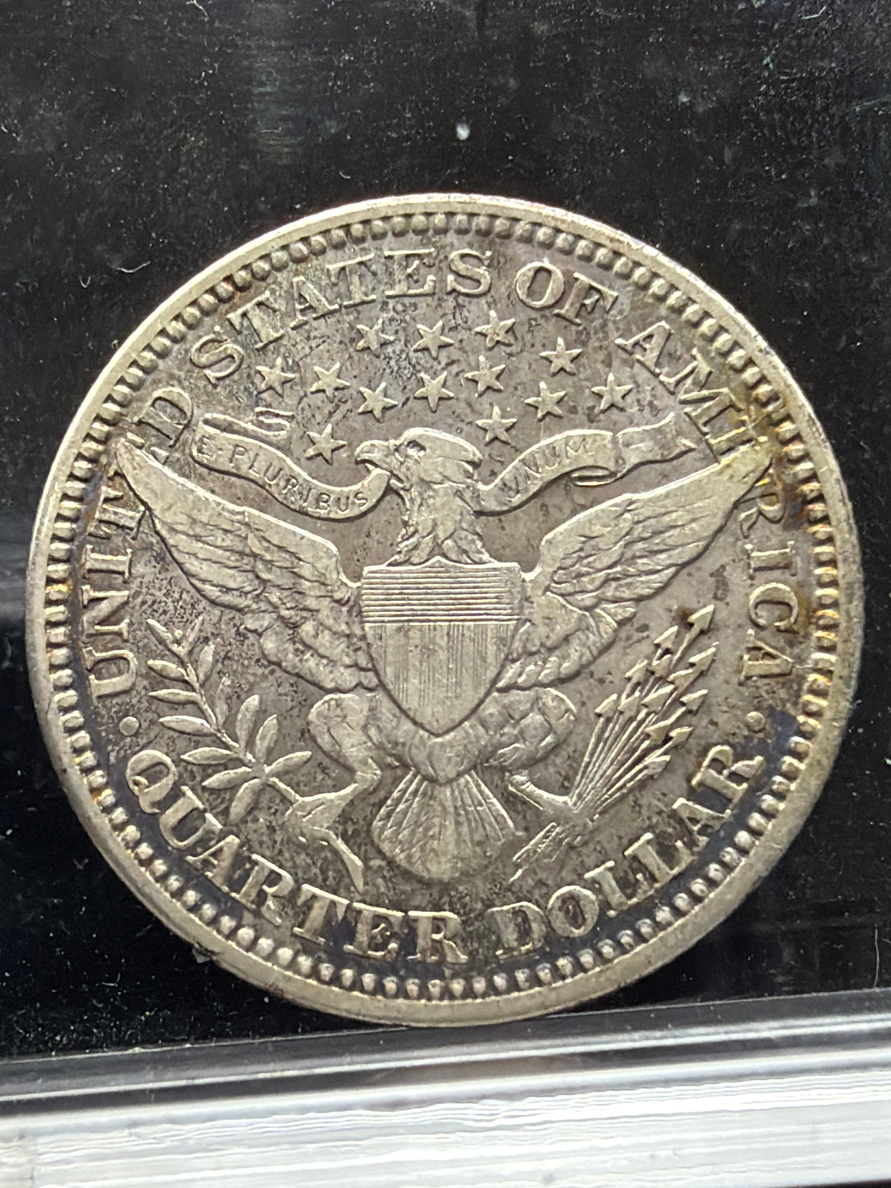 1914 AU Barber Quarter - beautifully toned, lustrous US Silver 25c coin