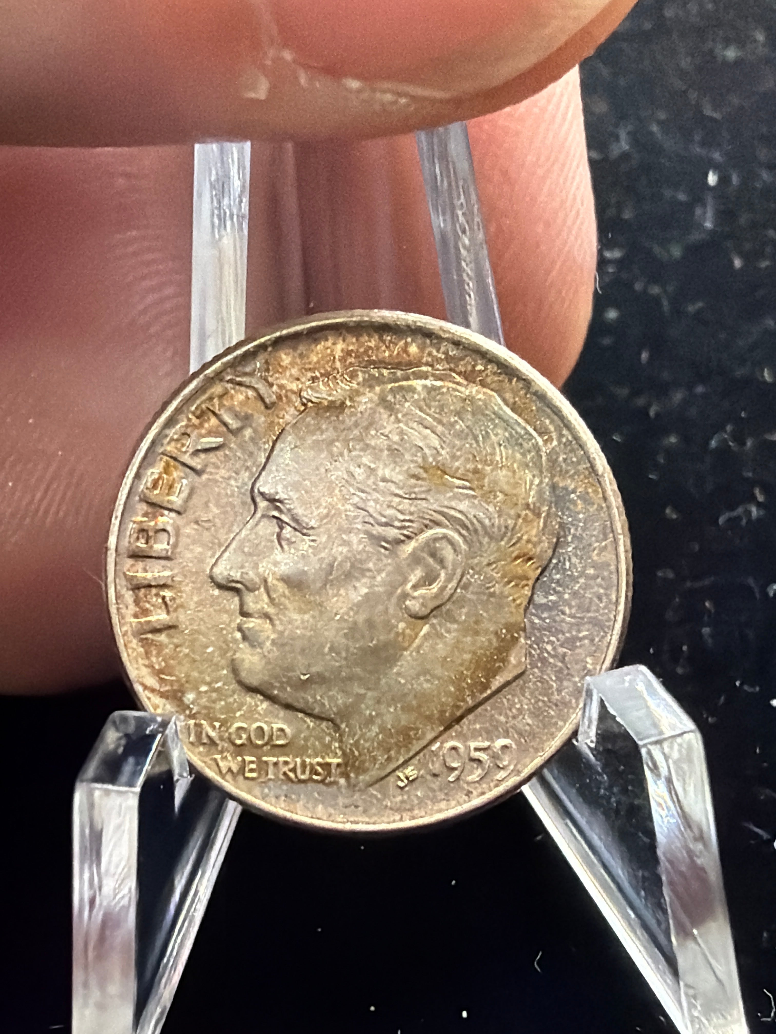 1959 Toned Roosevelt Dime - Uncirculated Silver US Coin