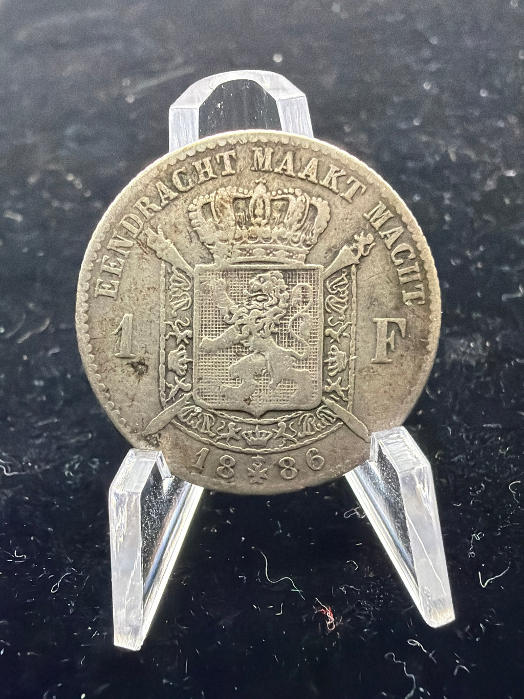 1886 VF Belgium 1 Franc Dutch Text - Silver European Coin