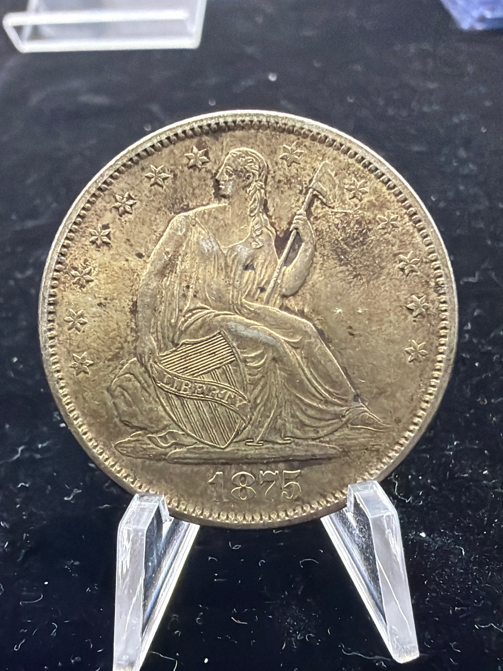 1875-S HIGH AU Seated Liberty 50c - Rare High Grade US Silver Half Dollar