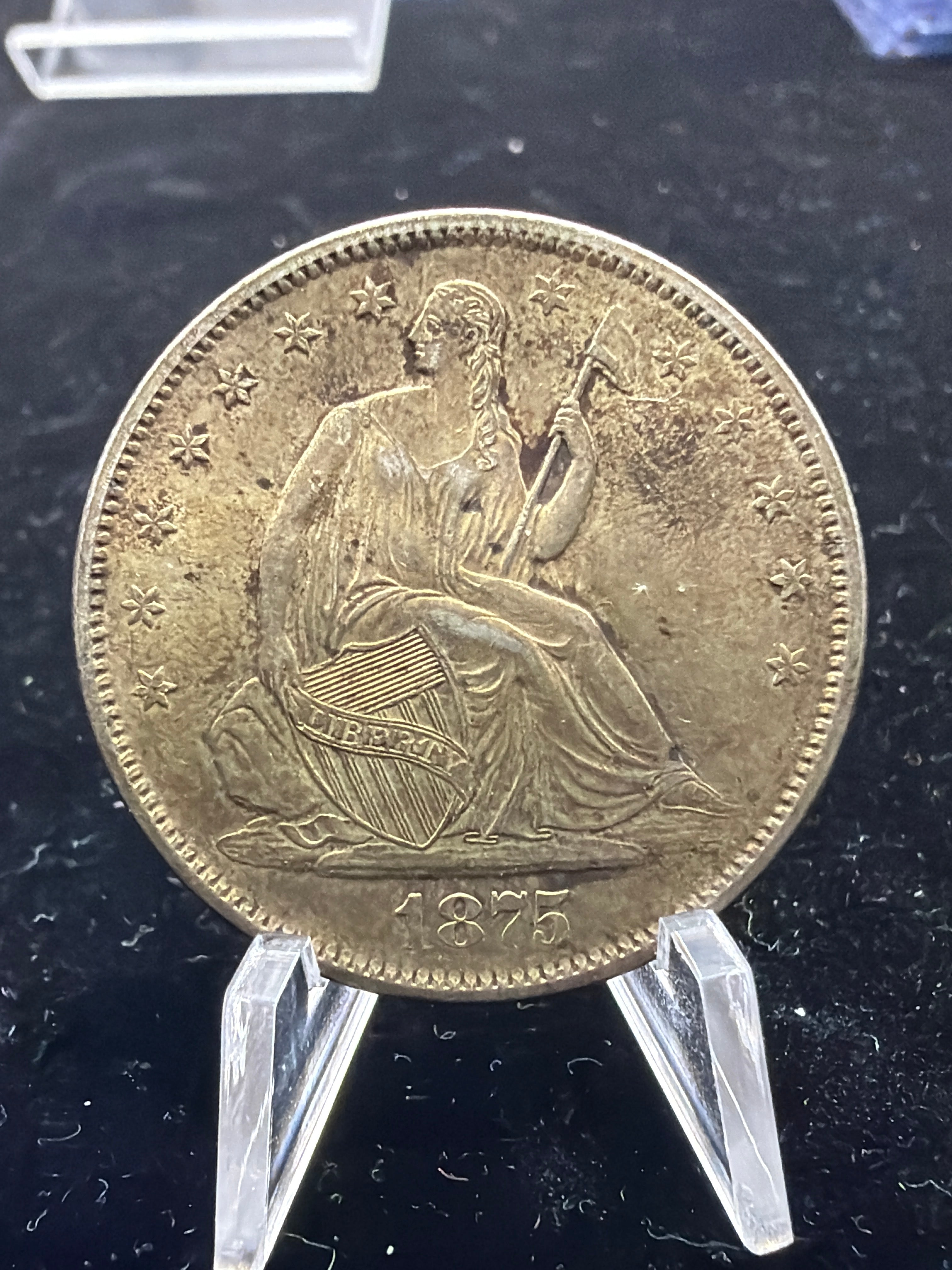 1875-S HIGH AU Seated Liberty 50c - Rare High Grade US Silver Half Dollar