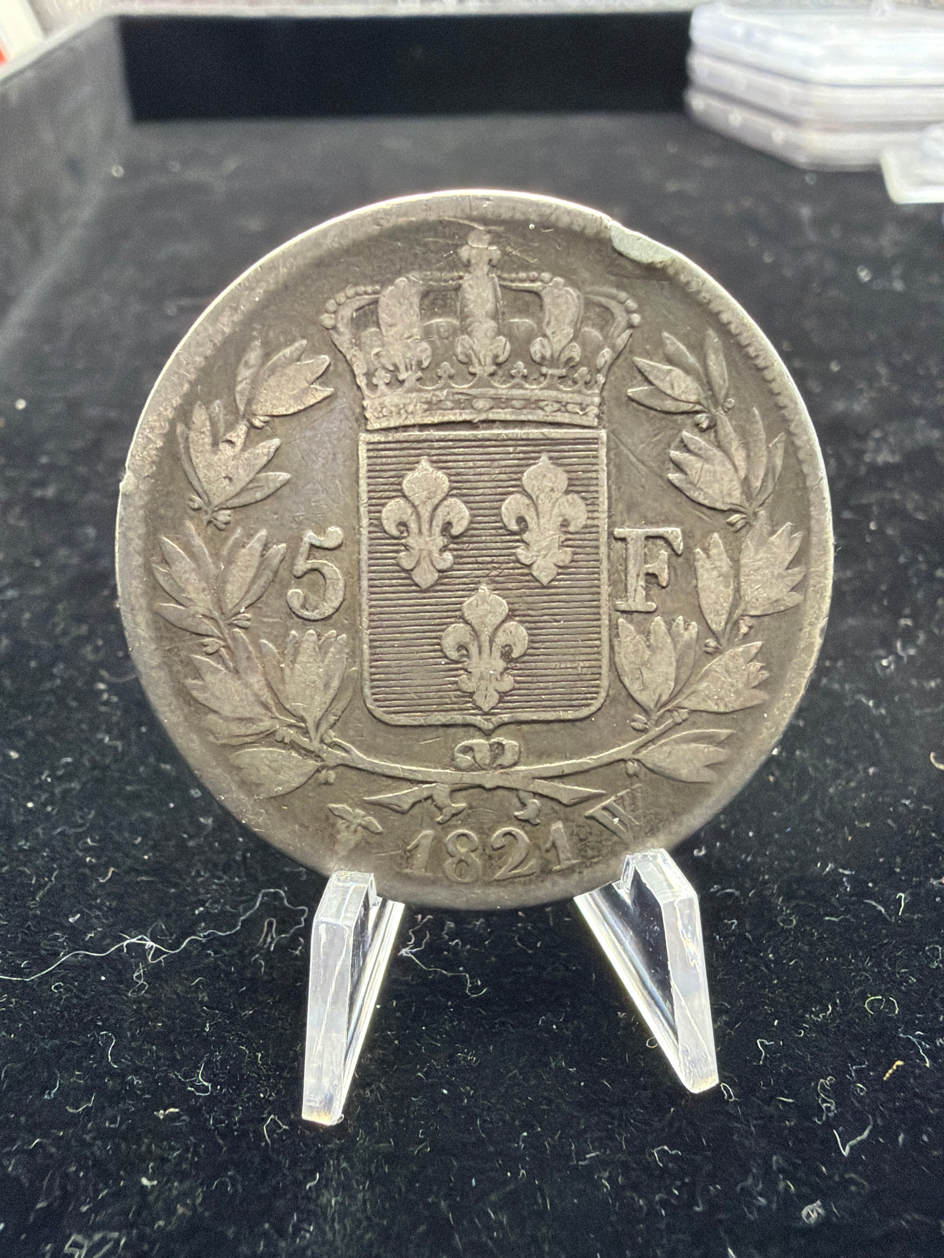 1821 W France 5 Francs - Louis XVIII 90% silver coin
