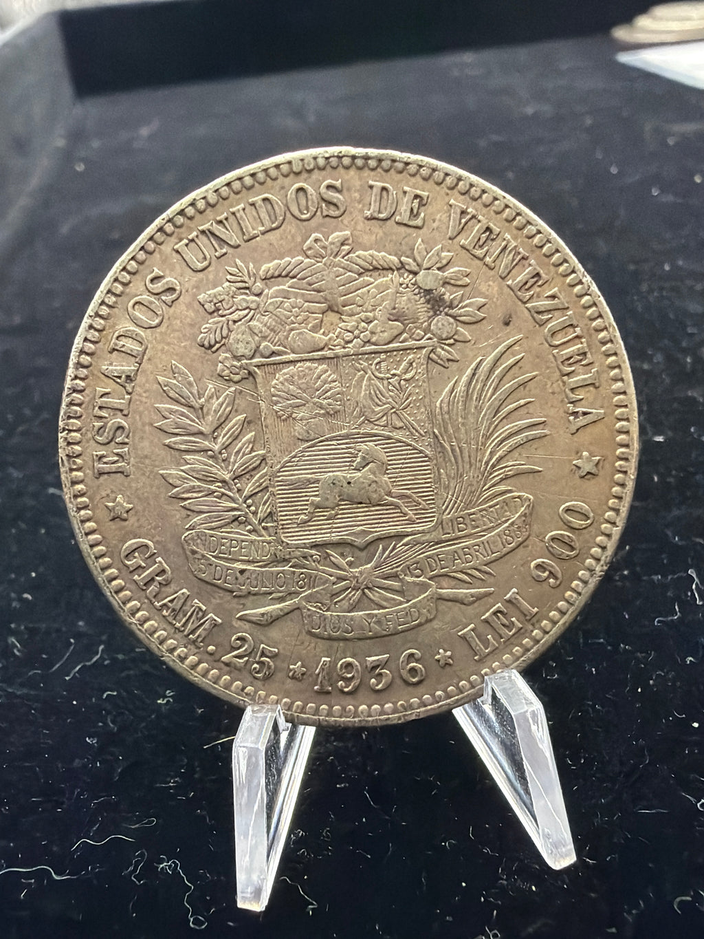 1936 AU Venezuela 5 Bolívares - Large Silver World Coin