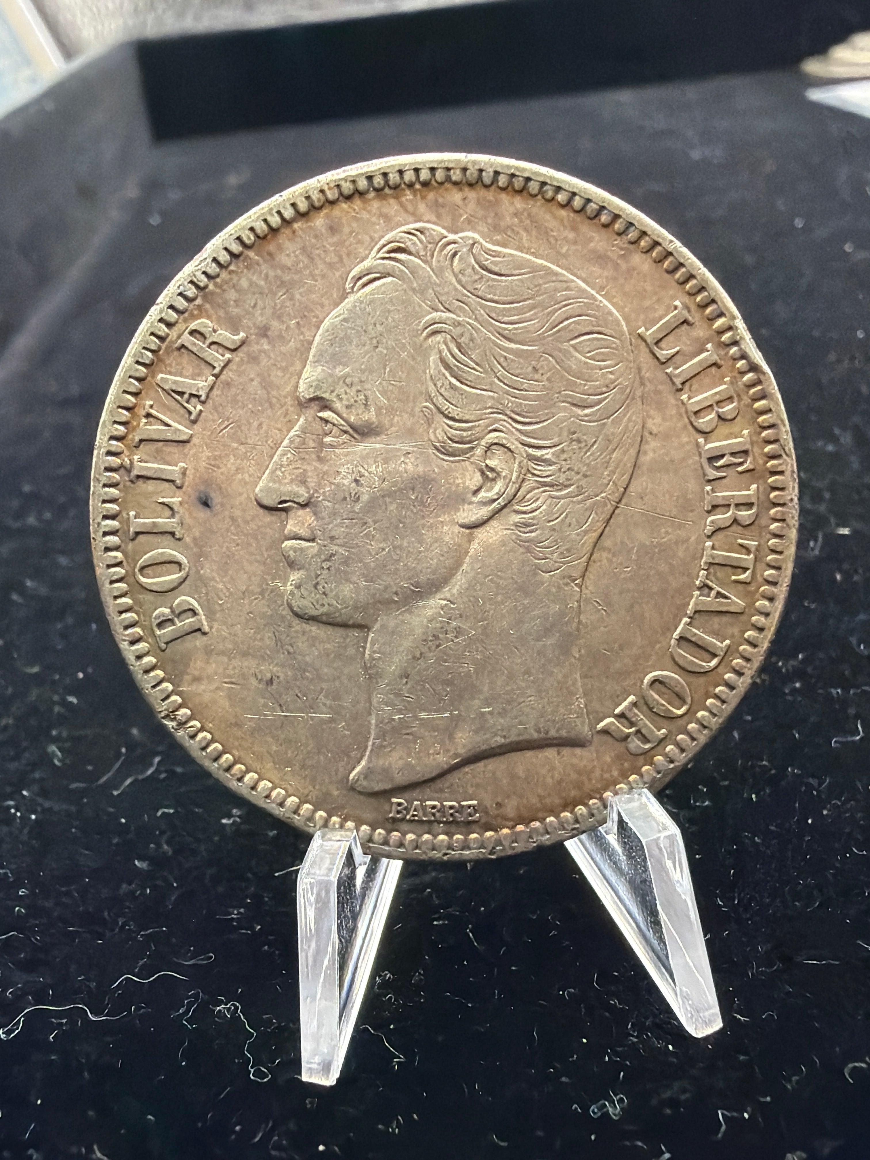 1936 AU Venezuela 5 Bolívares - Large Silver World Coin