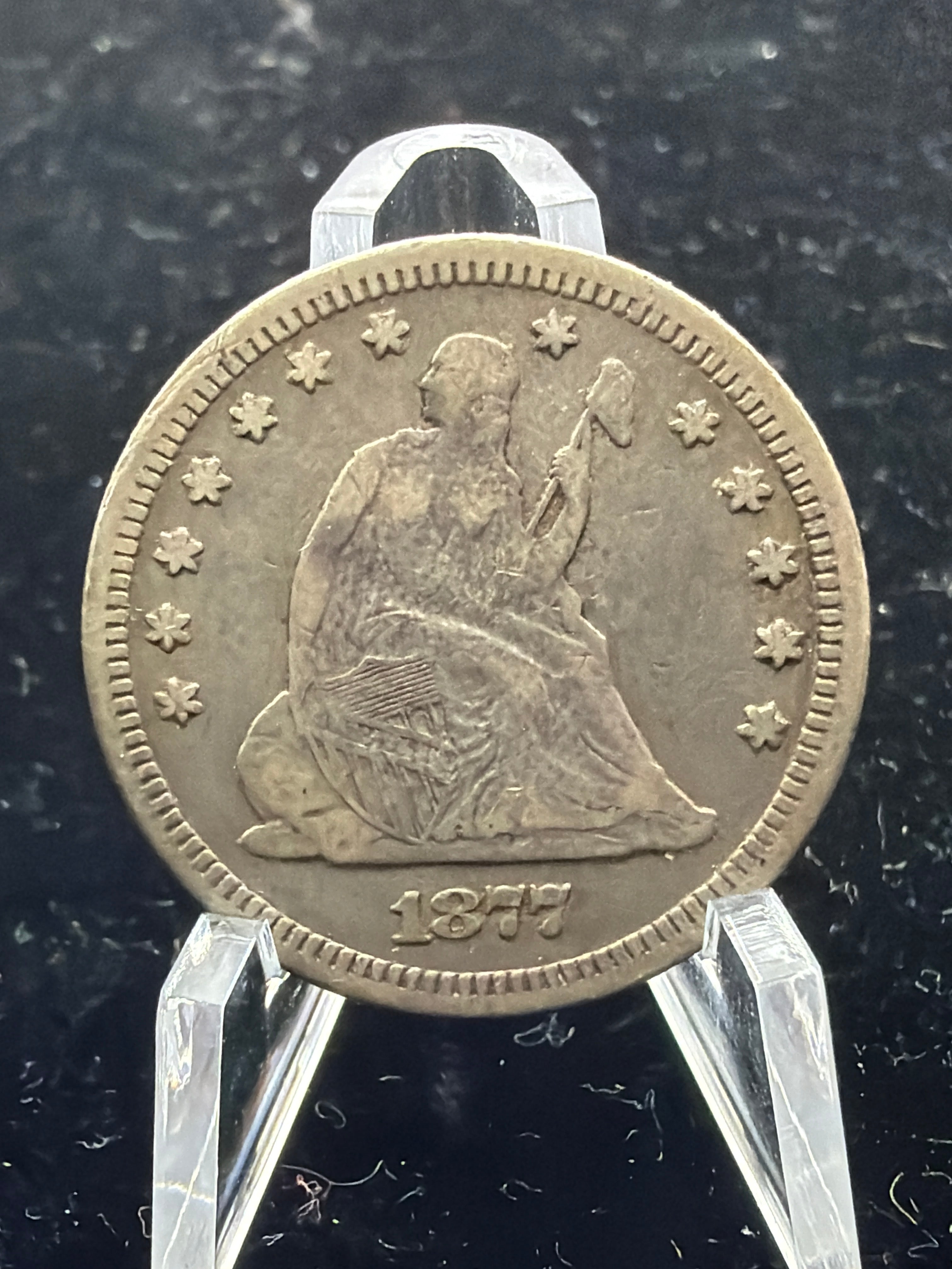 VF 1877 Seated Liberty Quarter - US Silver 25c Coin