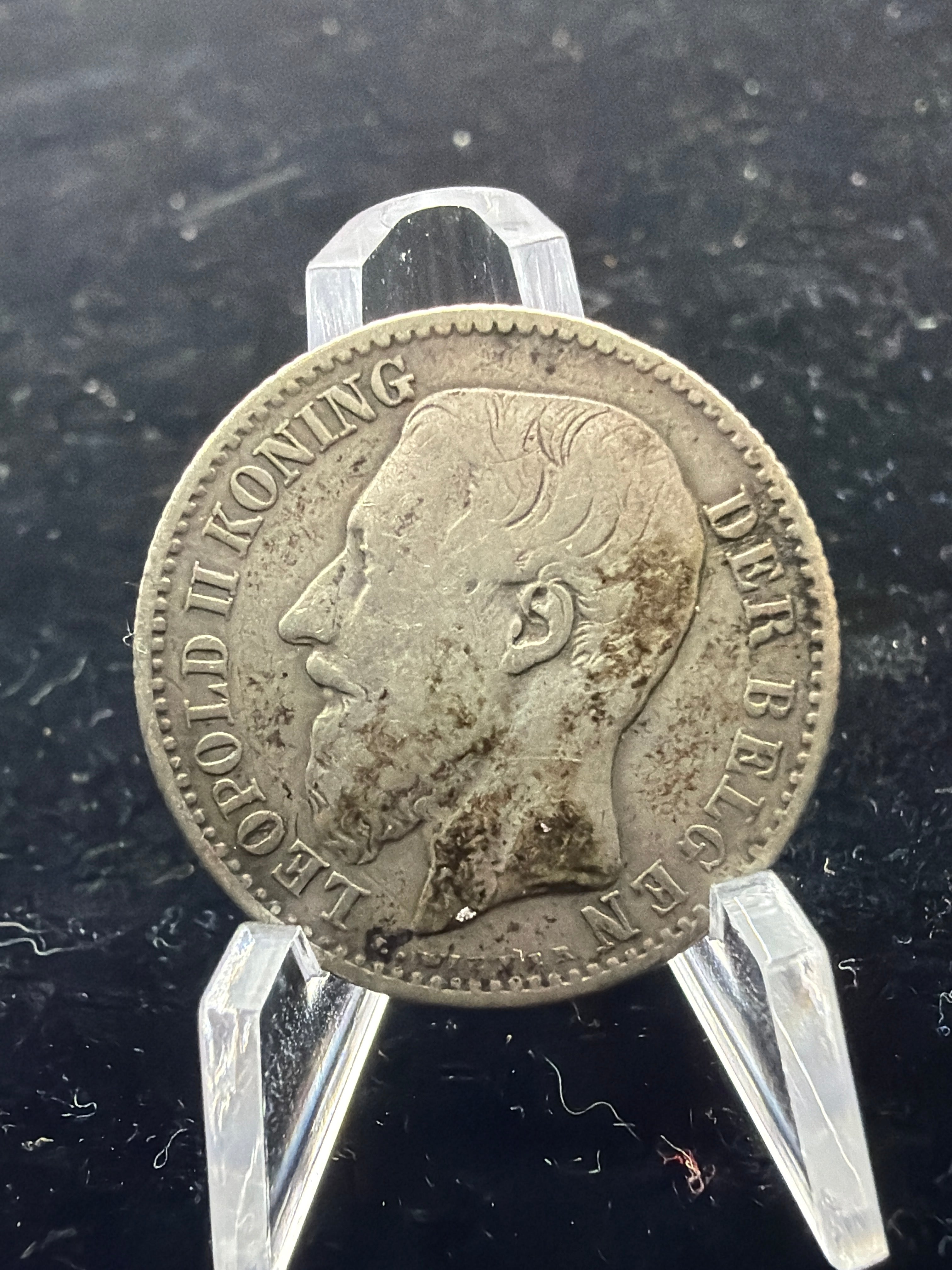 1886 VF Belgium 1 Franc Dutch Text - Silver European Coin