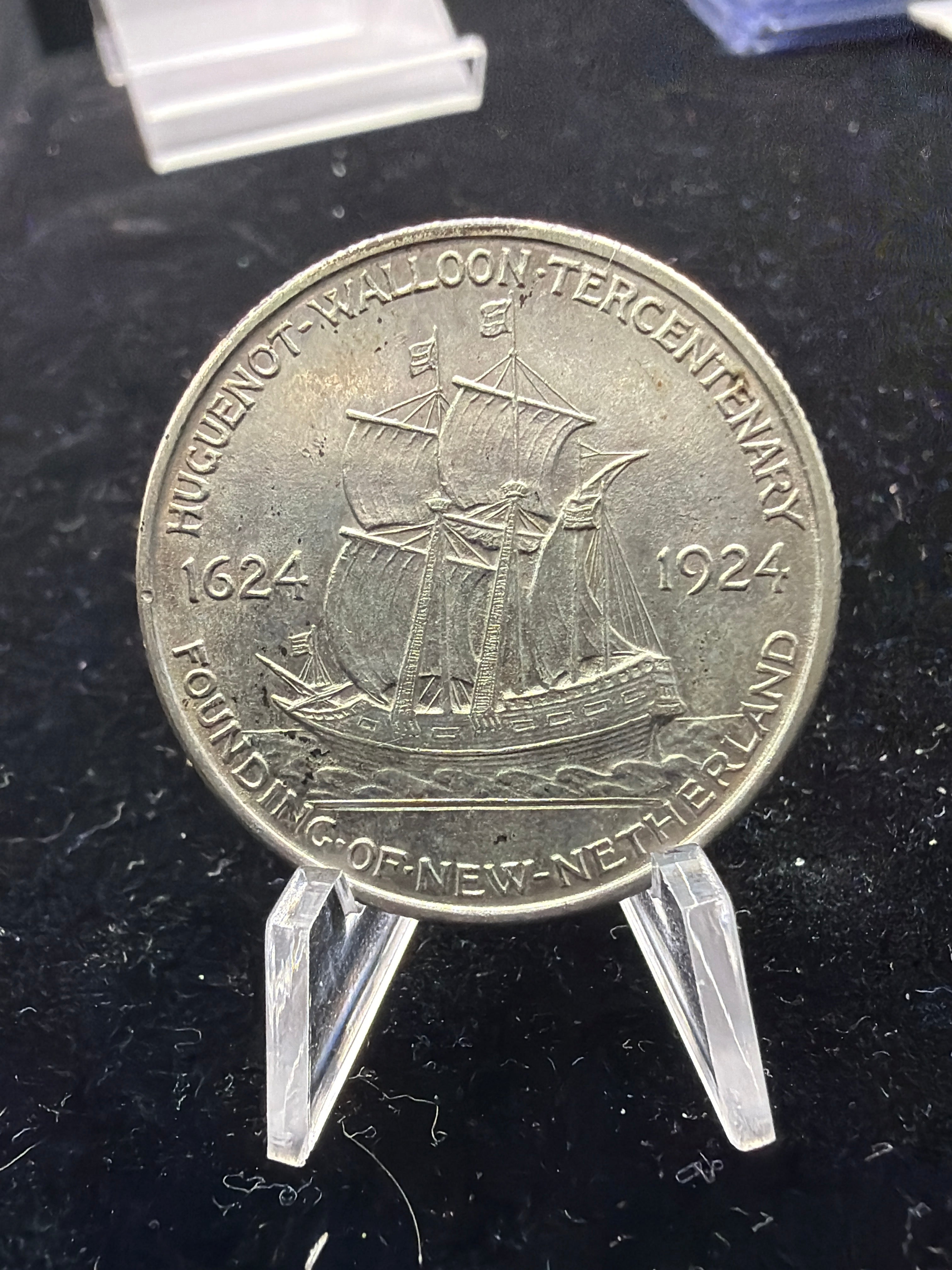 1924 AU/UNC Huguenot Commemorative 50c - US rare half dollar silver coin