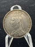 UNC 1889 UK Shilling - Victoria Sterling Silver Coin - dipped