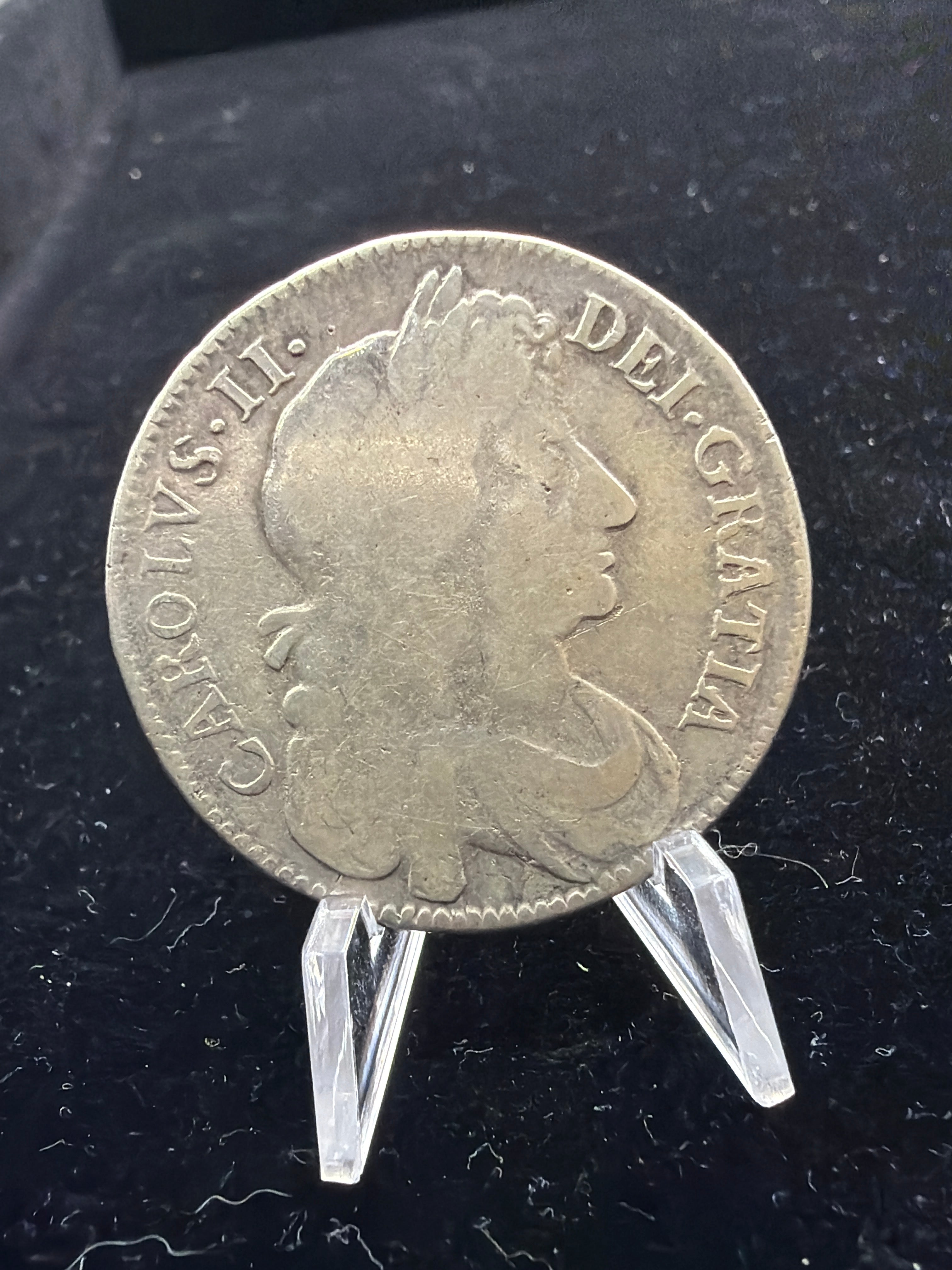 1677 UK 1/2 Crown - .925 Charles II Silver Coin