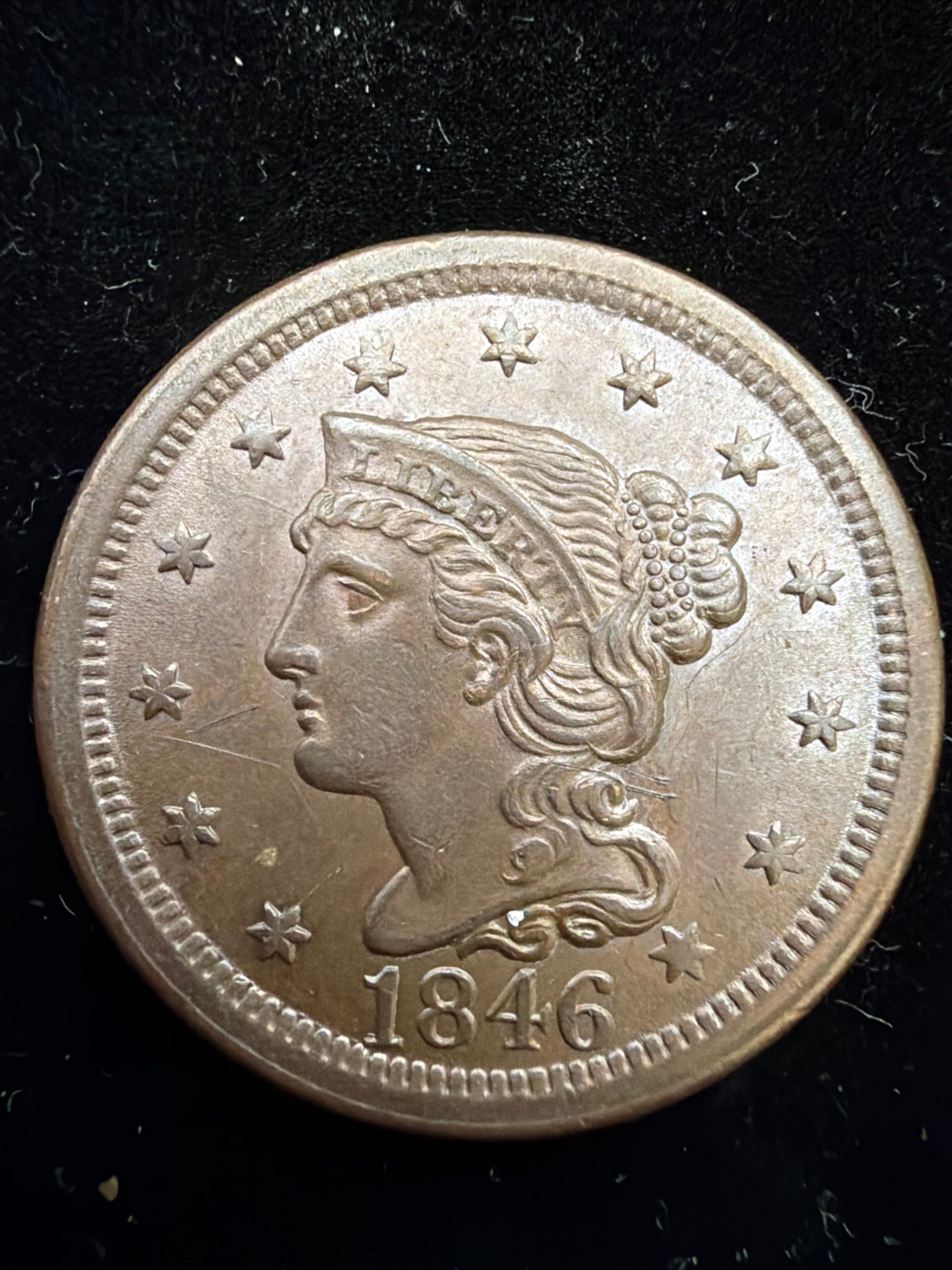 (Under Greysheet) 1846 1c - Rare Variety N-14 Tall Date large cent UNC